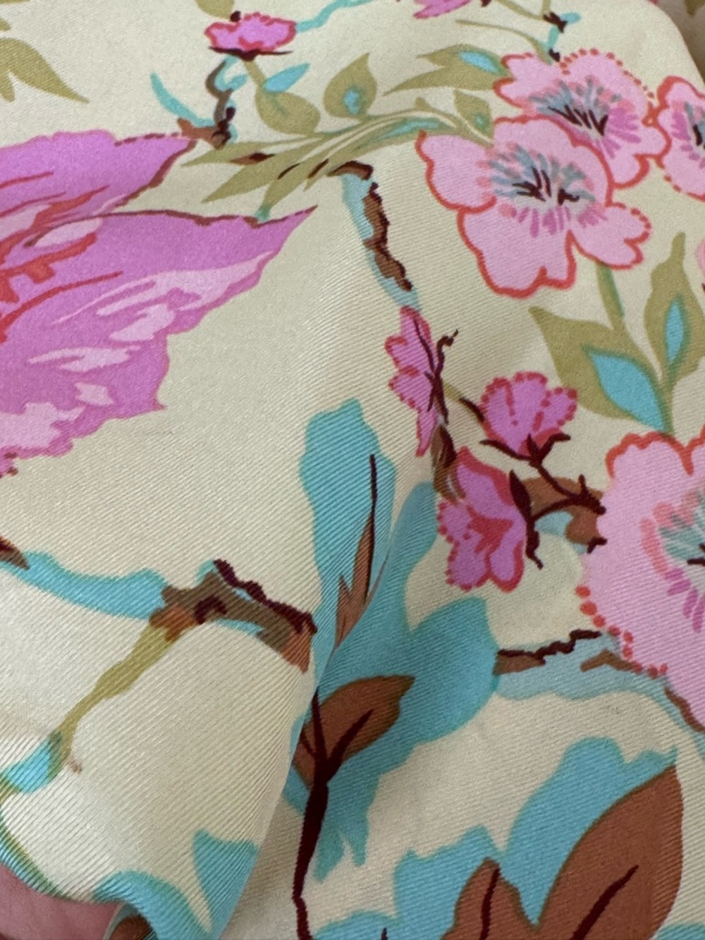 Plenty Strapless Silk Dress Floral Bird Print Yellow Pink Womens 4 Mini - Picture 7 of 14